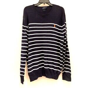 Polo Ralph Lauren Sweater Mens Navy White Stripe Adult XL Pullover Shirt Preppy